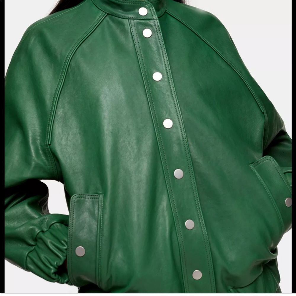 Hunter green REAL leather bomber never worn
